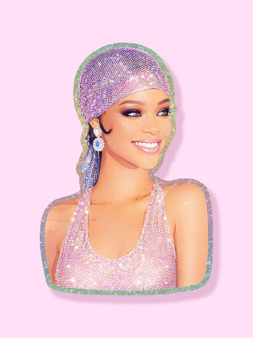 Rihanna Riri Swarovski Crystal Glitter Sticker 2" x 2.9"